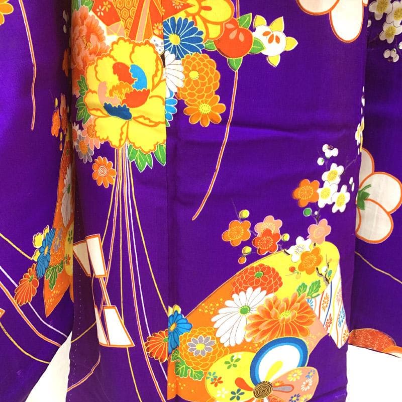 510ag10■七五三 七歳 女児 セミアンティーク着物&丸帯&長襦袢■状態良好