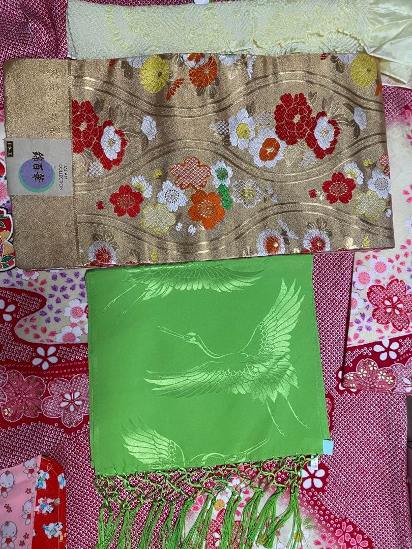 七五三 6歳　7歳　女の子着物　新品帯 正絹　フルセット　赤の鹿子柄　日本製