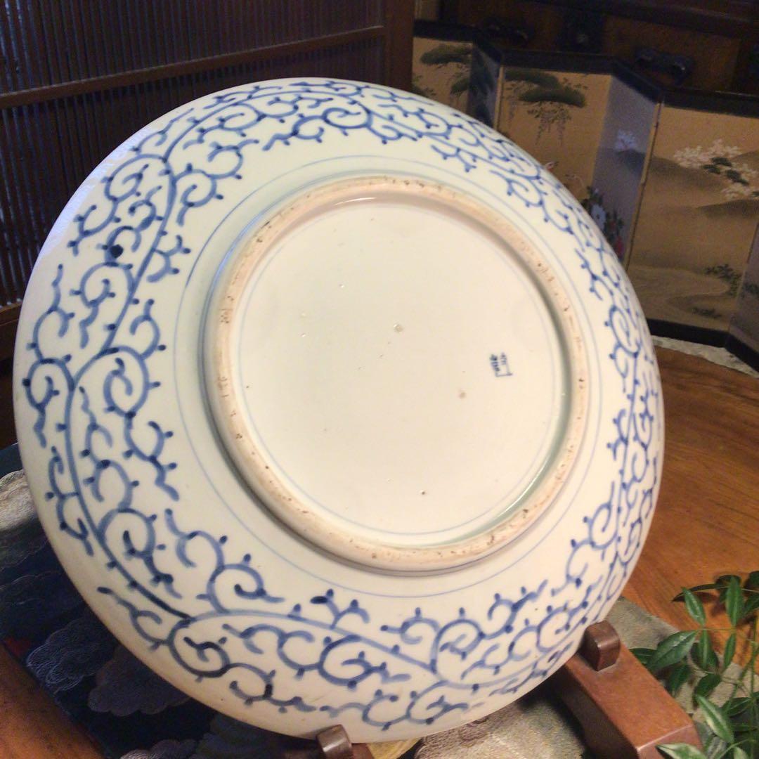 A864 古伊万里 染付 微塵唐草 窓絵牡丹に菊 大皿 （1尺3寸）1枚 - メルカリ
