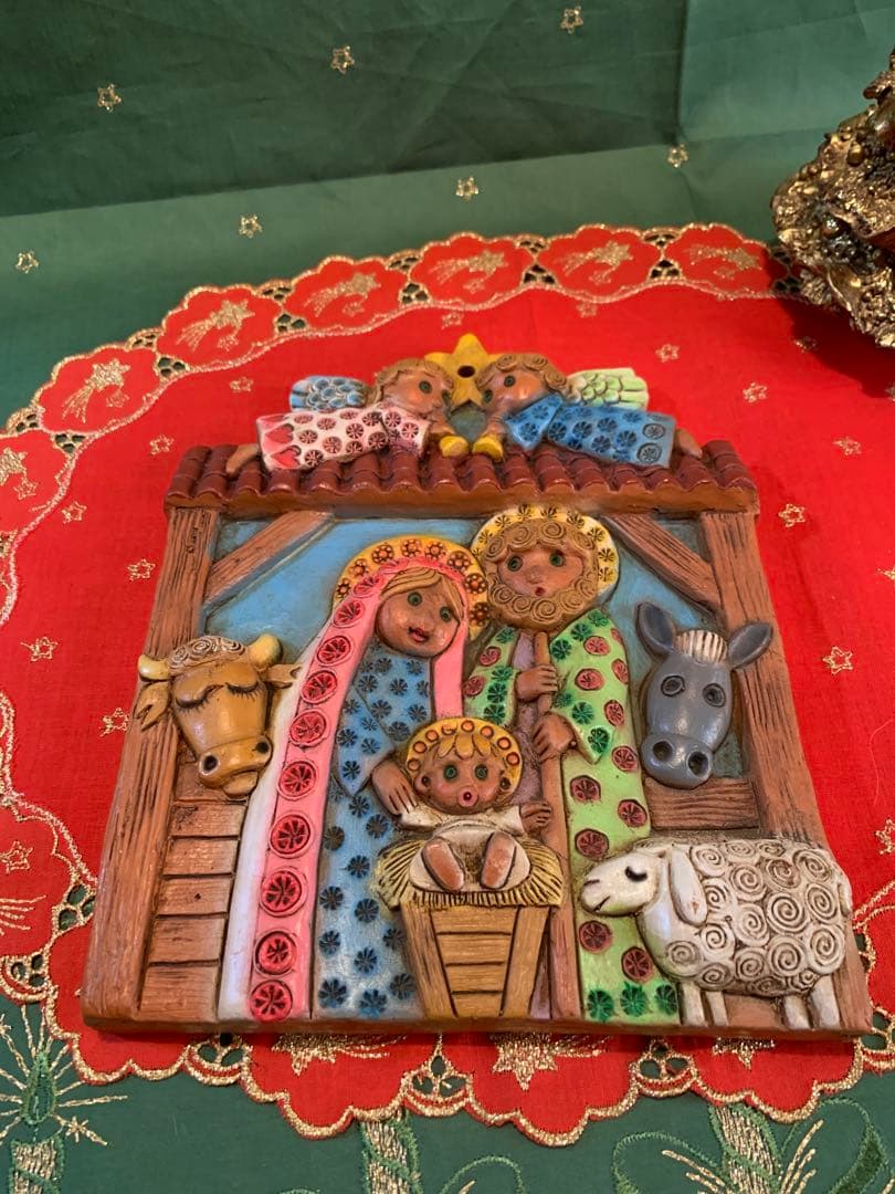 スペイン製　セビリア　ビンテージのヘススの可愛い聖家族の陶板！シスターが作られた