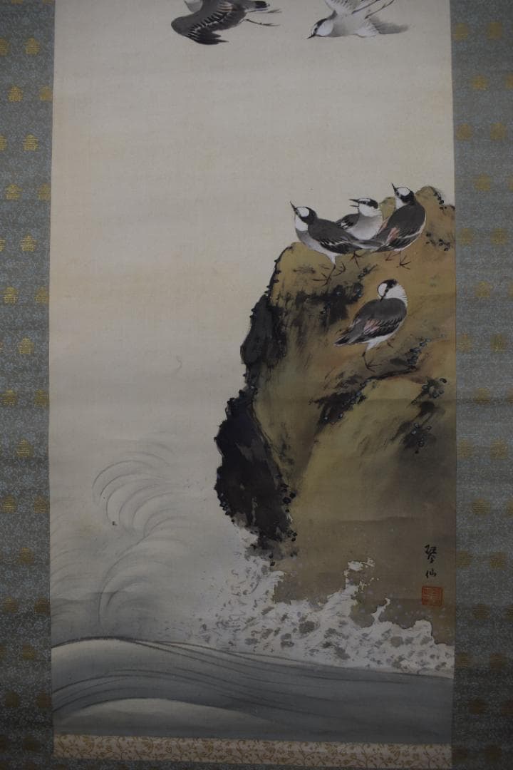 琴仙/月下千鳥図/群鳥図/掛軸☆宝船☆Z-383