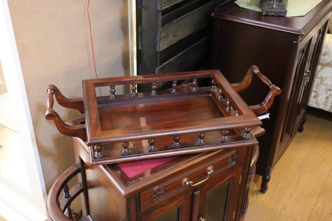 トレイ付きキャビネット マホガニー ローキャビネット 木製 ヴィンテージ