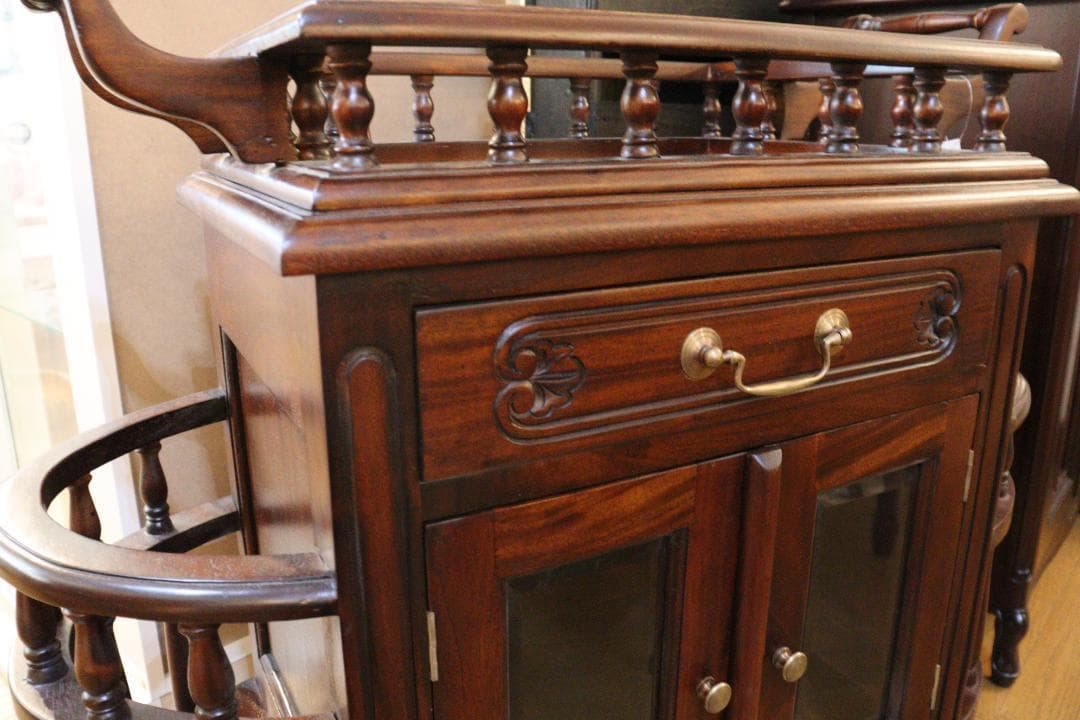 トレイ付きキャビネット マホガニー ローキャビネット 木製 ヴィンテージ