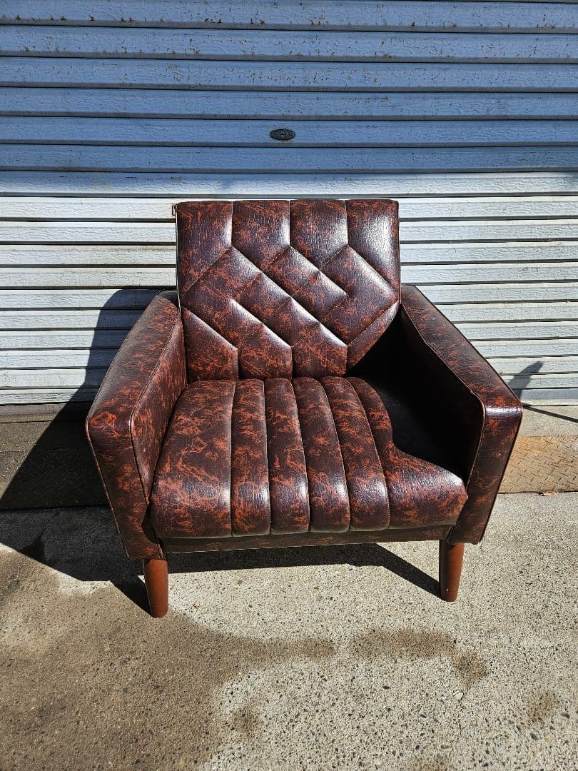 美品☆オールドカリモク 1人掛け ソファ 1Pソファー マーブル柄 PVC