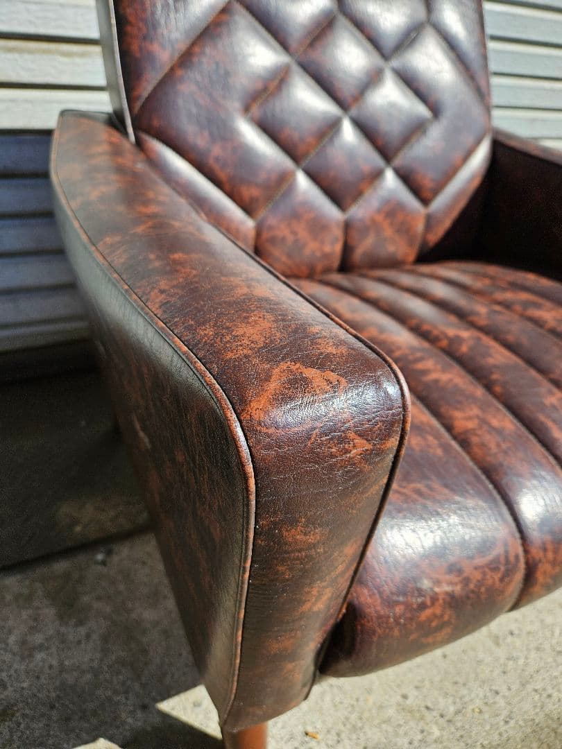 美品☆オールドカリモク 1人掛け ソファ 1Pソファー マーブル柄 PVC