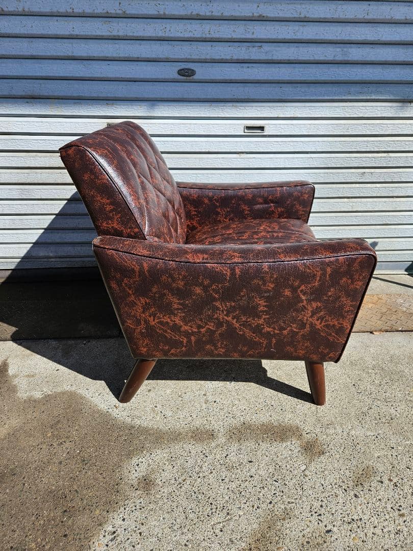 美品☆オールドカリモク 1人掛け ソファ 1Pソファー マーブル柄 PVC