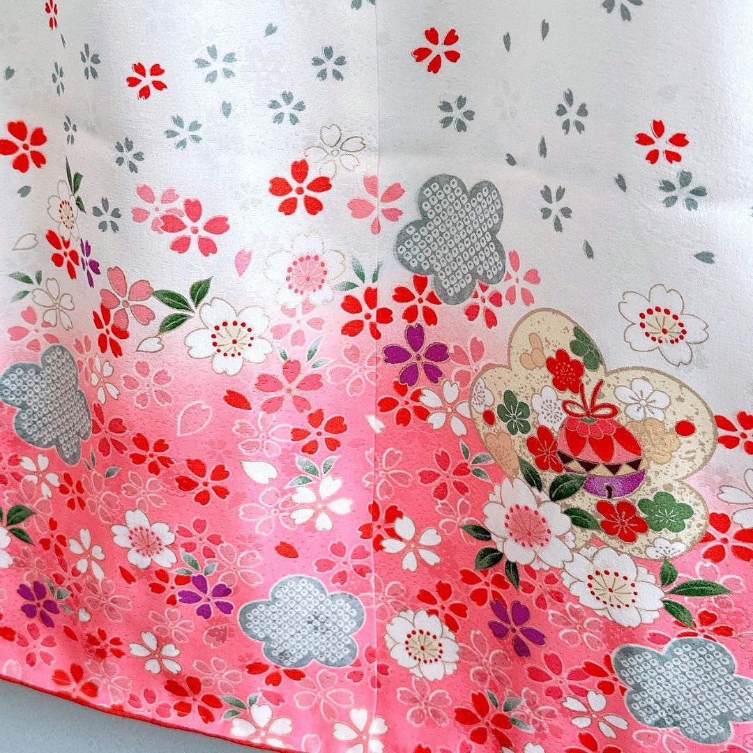 美品　七五三　7歳女の子　着物単品　絹100％　桜　金糸　7072