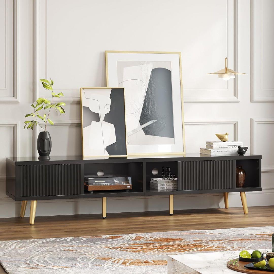 モダンテレビ台 黒 金色脚 75型対応