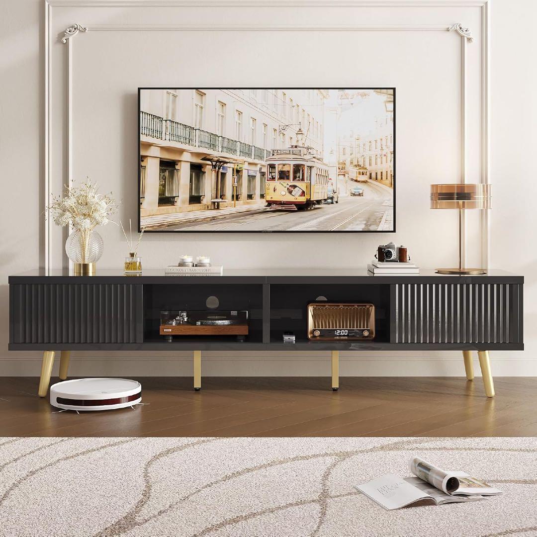 モダンテレビ台 黒 金色脚 75型対応