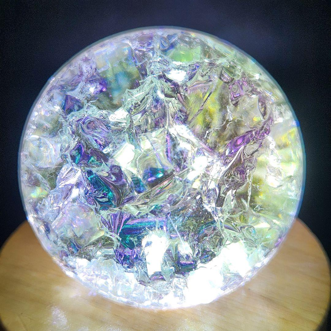 大人気【新品】エンジェルオーラクラック水晶スフィア 約60ミリ弱 usbライト