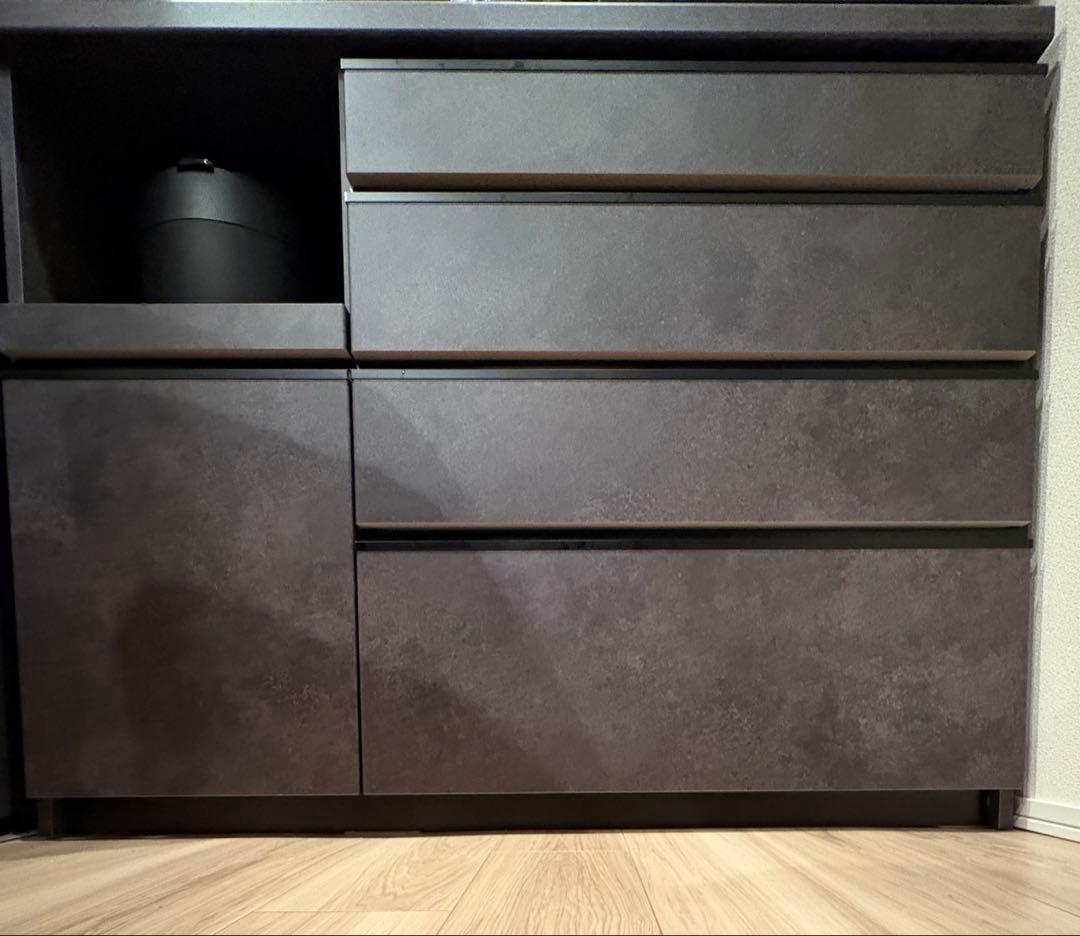 【美品】パモウナEC食器棚 引き戸タイプセラミカネロ 幅120cm 奥行50cm