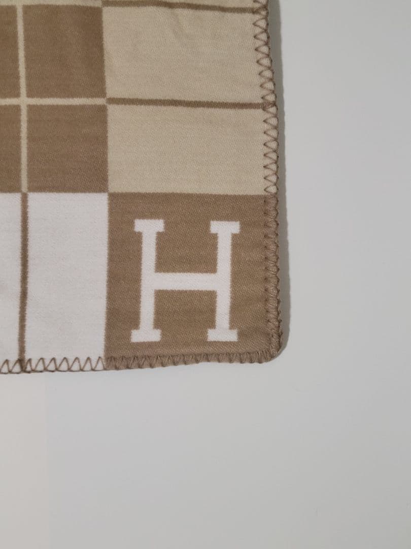 【ラスト1点】　エルメス　クッションカバー　キャメル　45×45　チェック