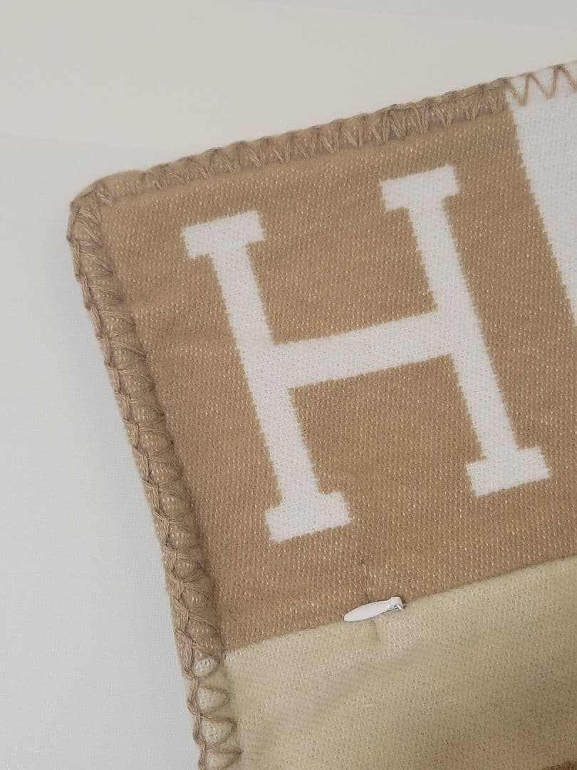 【ラスト1点】　エルメス　クッションカバー　キャメル　45×45　チェック