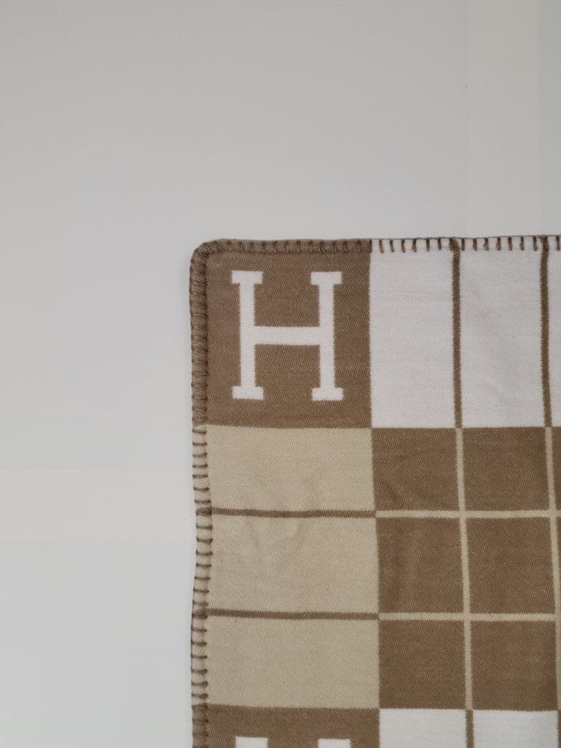 【ラスト1点】　エルメス　クッションカバー　キャメル　45×45　チェック