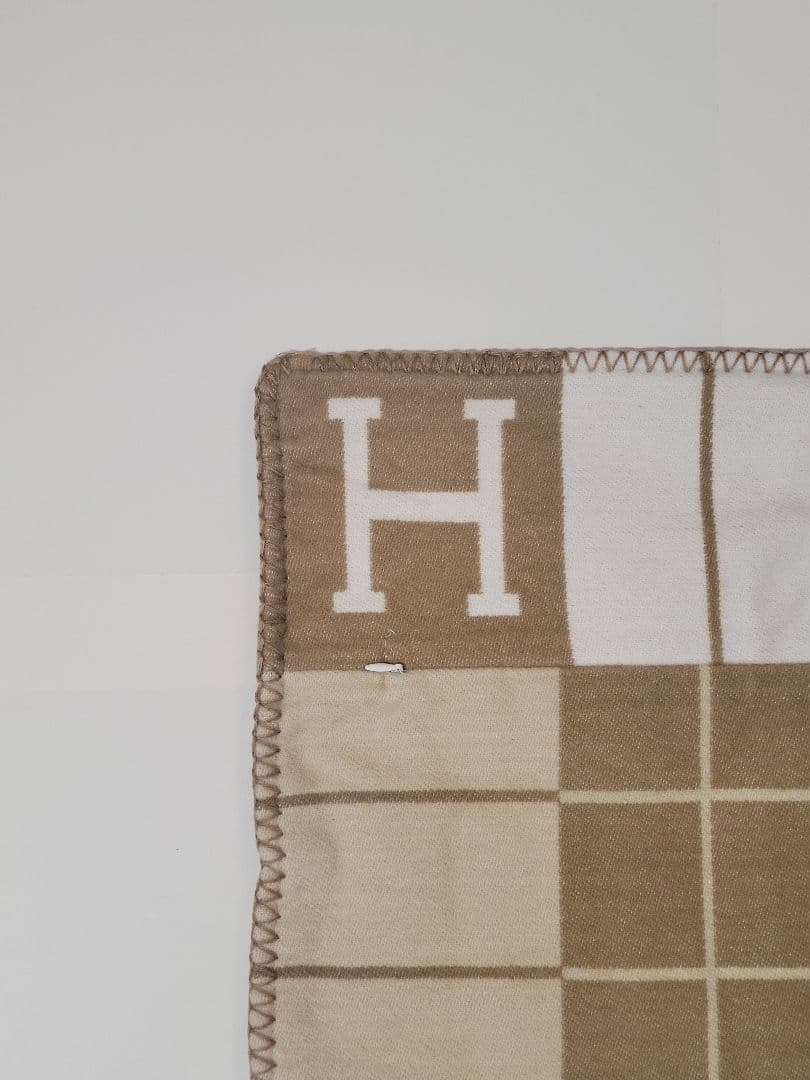 【ラスト1点】　エルメス　クッションカバー　キャメル　45×45　チェック