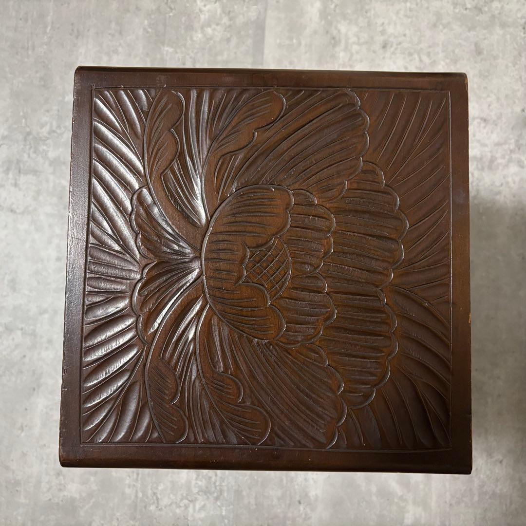 日光彫　軽井沢彫　小箪笥　引き出し　3段　伝統工芸　和家具　牡丹　菊　椿　水仙