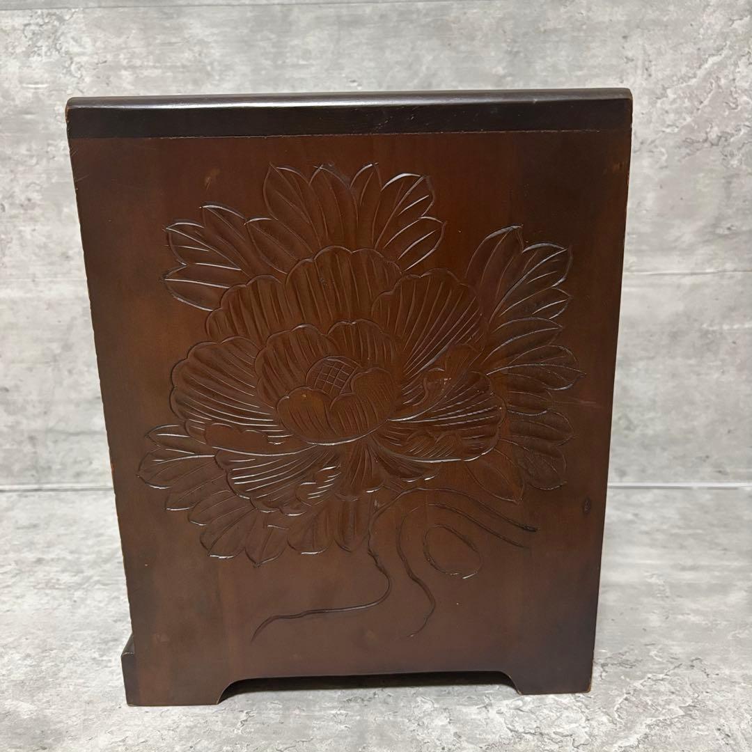 日光彫　軽井沢彫　小箪笥　引き出し　3段　伝統工芸　和家具　牡丹　菊　椿　水仙