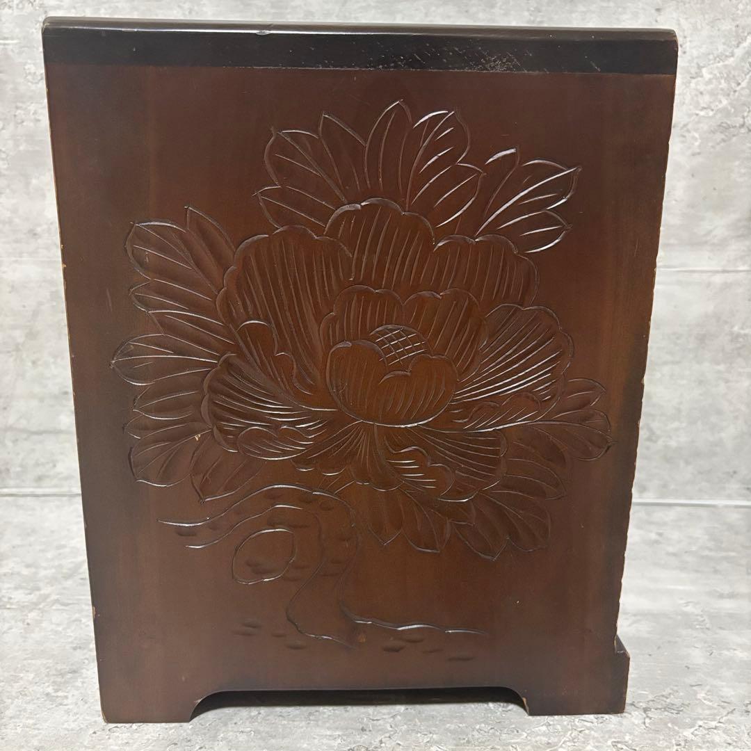 日光彫　軽井沢彫　小箪笥　引き出し　3段　伝統工芸　和家具　牡丹　菊　椿　水仙
