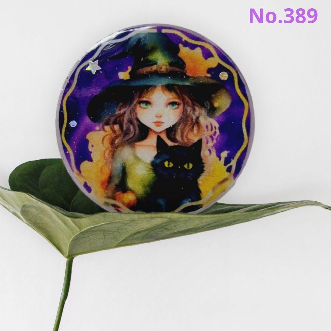 NO.374❤黒猫 少女 ハロウィン❤レジンヘアゴム ブローチ