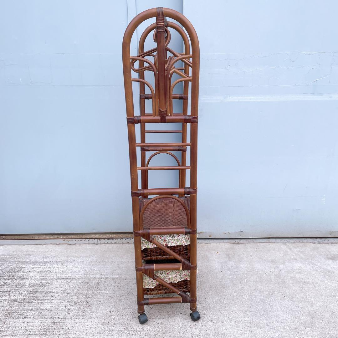 籐 ラタンハンガーラック 籐家具 アンティーク家具 キャスター付 昭和レトロ