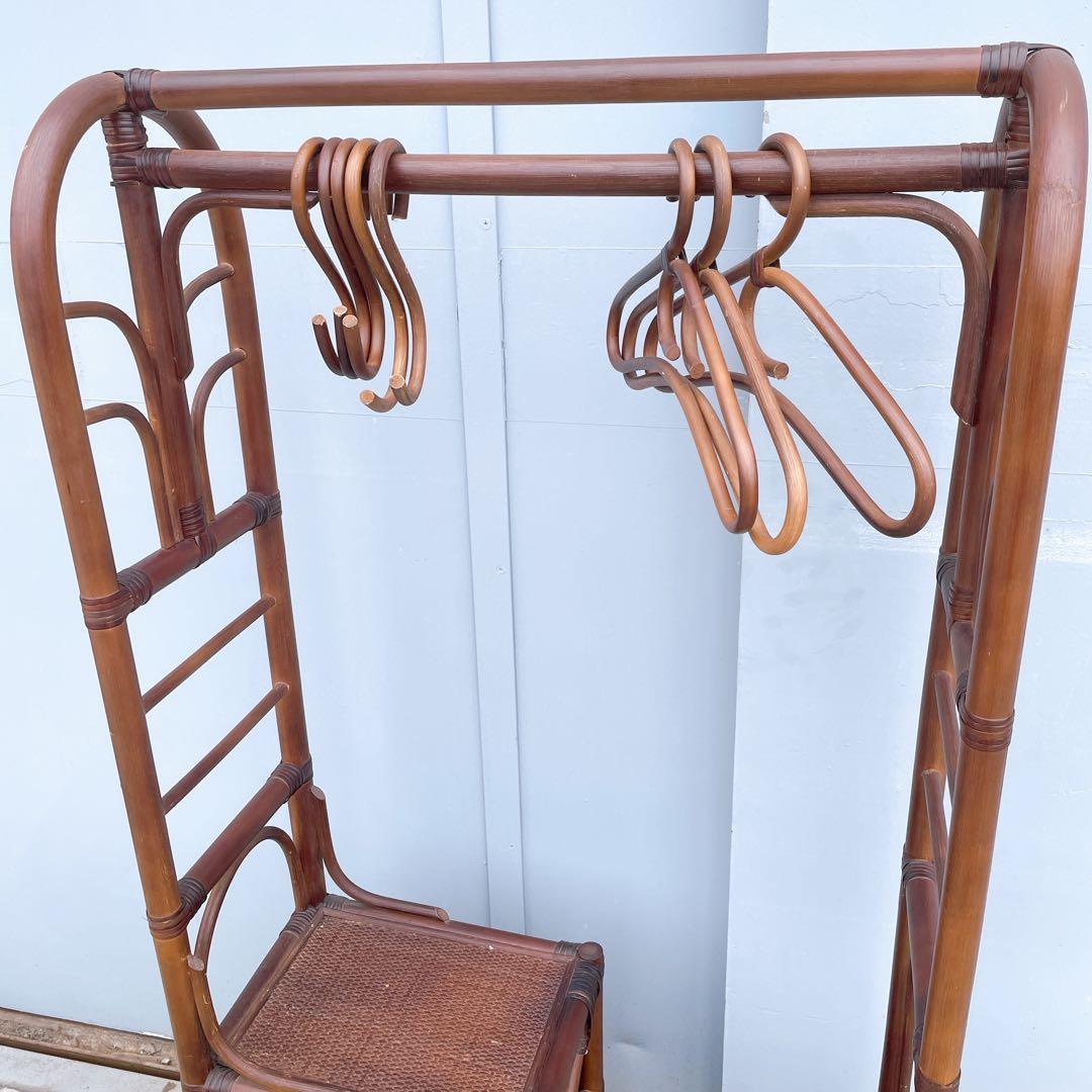 籐 ラタンハンガーラック 籐家具 アンティーク家具 キャスター付 昭和レトロ