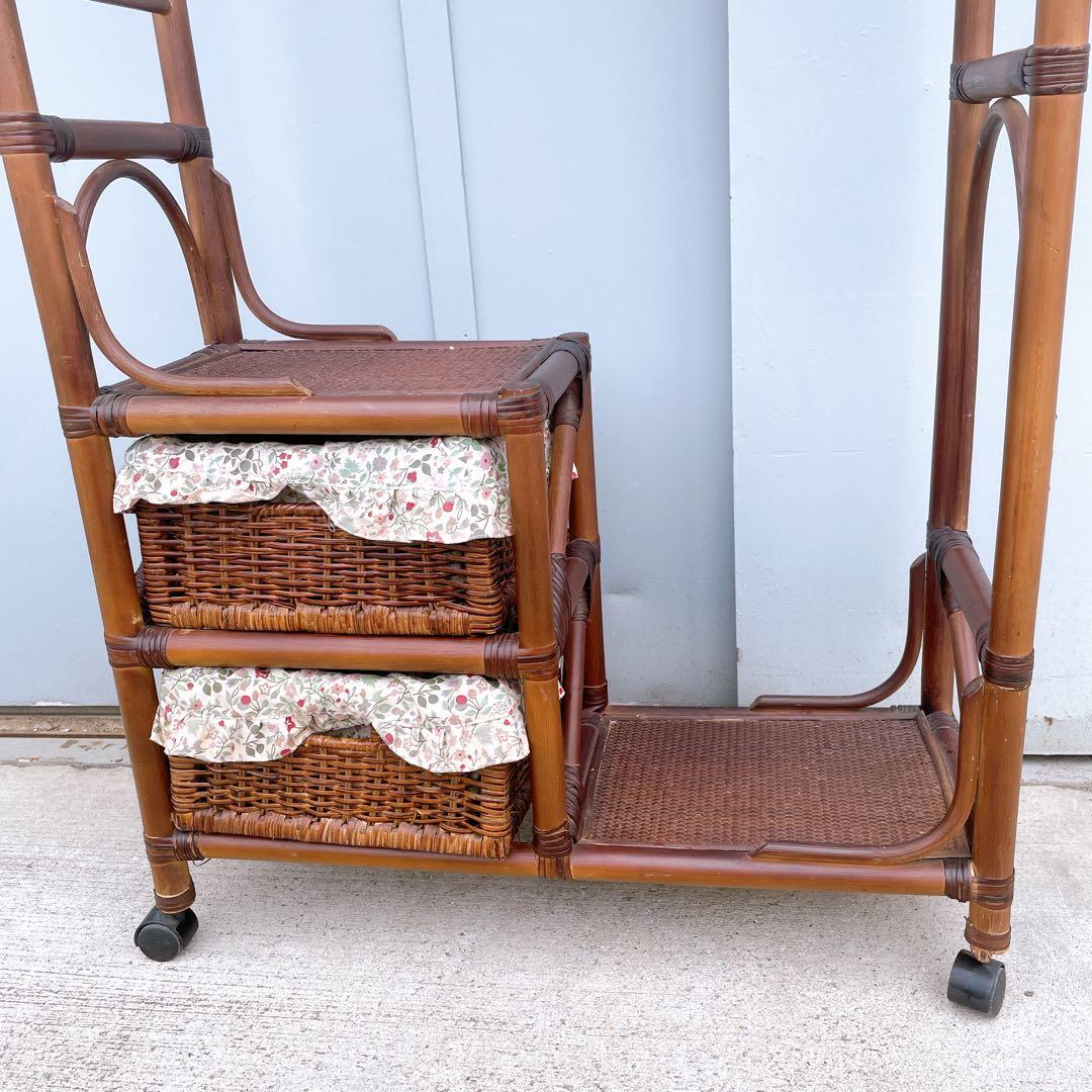 籐 ラタンハンガーラック 籐家具 アンティーク家具 キャスター付 昭和レトロ