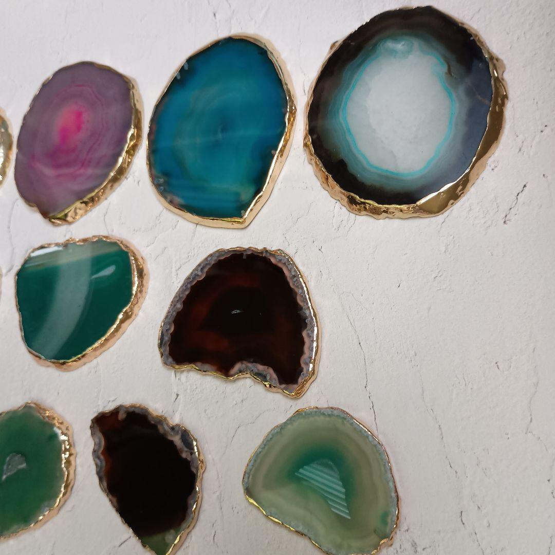 天然石瑪瑙プレート　ブルー　ピンク　ブラウン　セット　アゲート　13枚 おまとめ