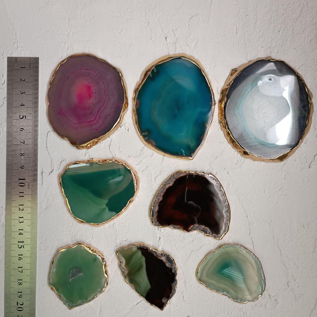 天然石瑪瑙プレート　ブルー　ピンク　ブラウン　セット　アゲート　13枚 おまとめ