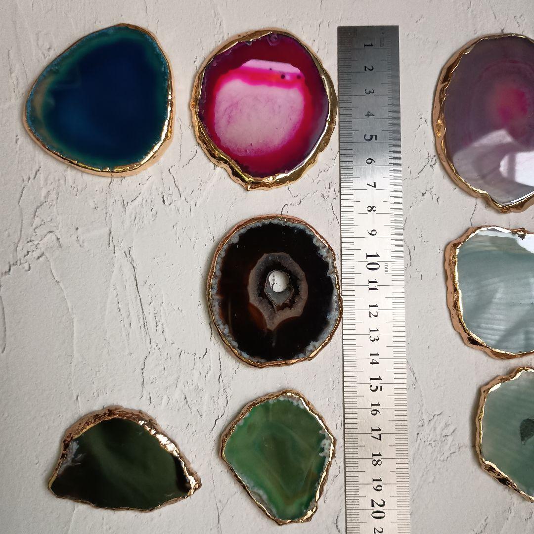 天然石瑪瑙プレート　ブルー　ピンク　ブラウン　セット　アゲート　13枚 おまとめ