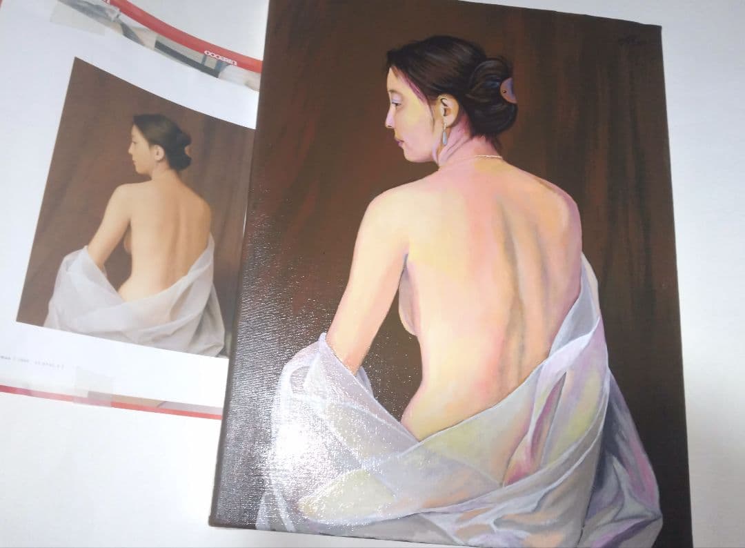 森本草介、絵画、美人画、油彩６号、裸婦、Nude.Woman新品高級額縁、肉筆。