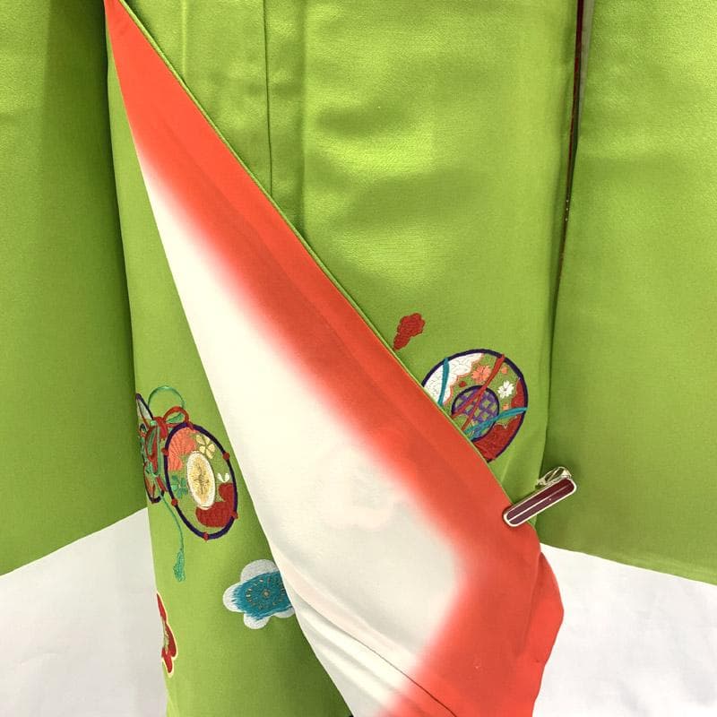 510ag14■七五三 七歳 女児 着物&丸帯&長襦袢 刺繍 鼓 梅■状態良好