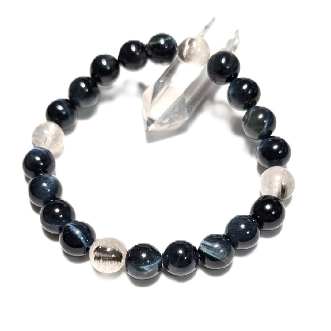 最強仕事運！プラチナルチル × ブルータイガーアイ ブレスレット 8ミリ 数珠
