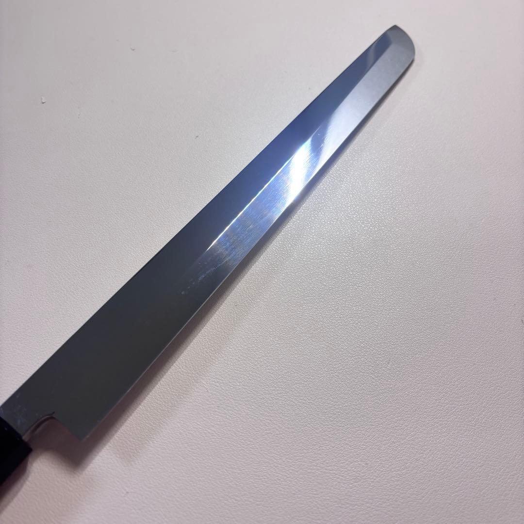 270mm先丸柳刃包丁 鏡面　黒檀黒水牛銀巻八角柄 刺身包丁 全鋼「鞘付き」