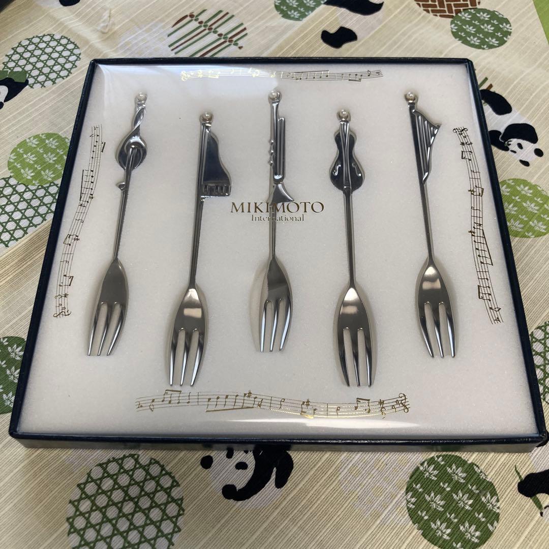 ミキモト フォークセット 5本 パール付き 音符 デザートフォーク
