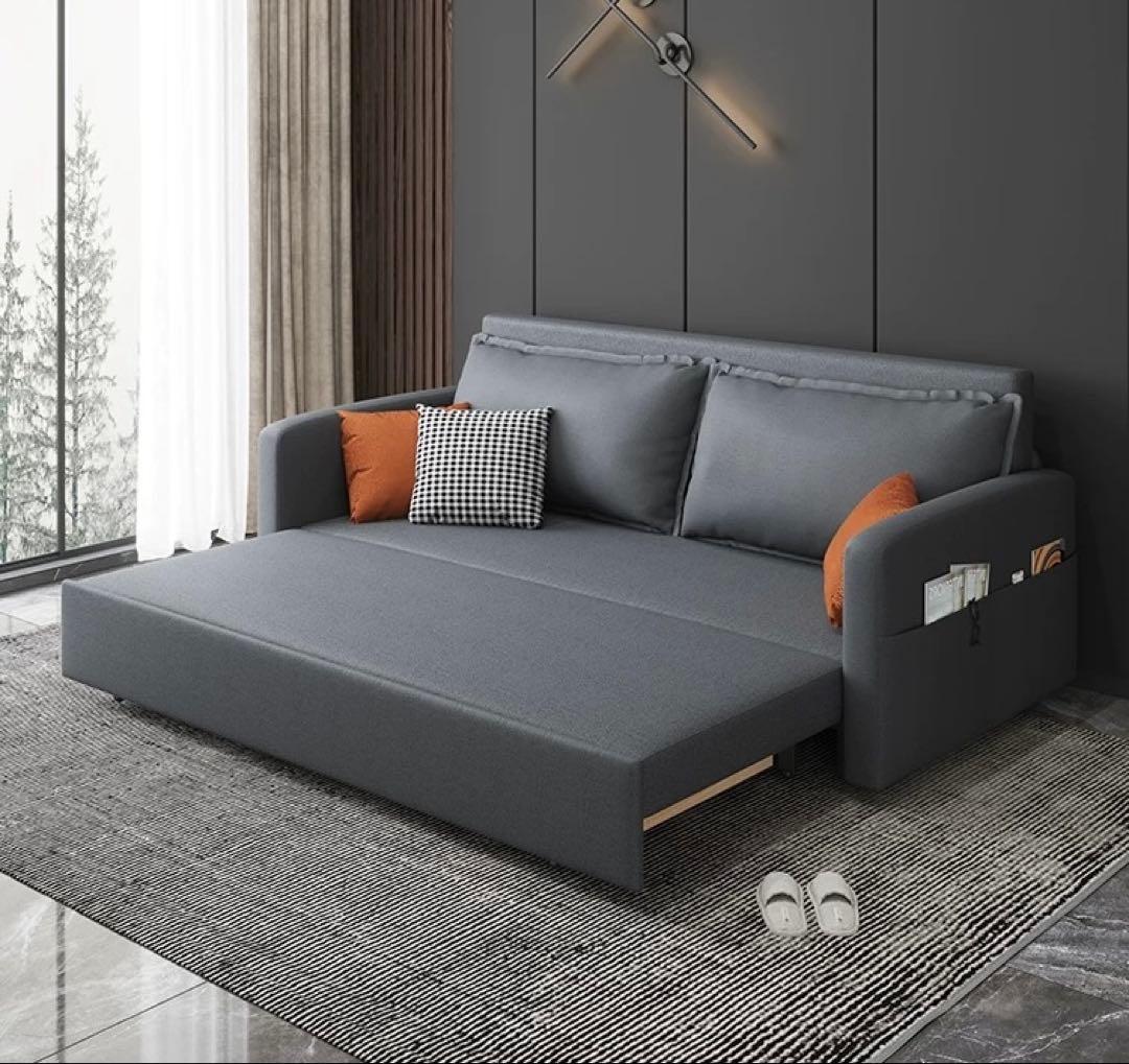 収納付きファブリックソファ ベージュ・グレー　ソファベッド