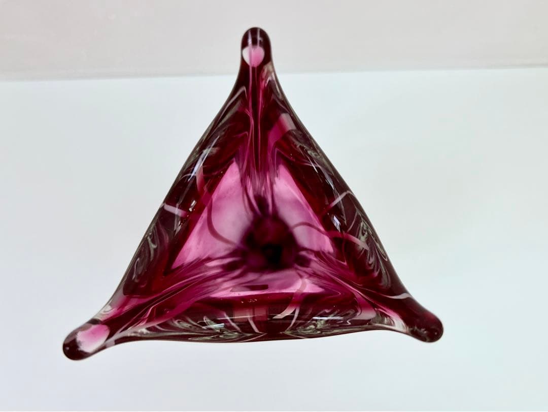 ガラス 花瓶 フリル フラワーベース マルティ グラス 昭和 レトロ red