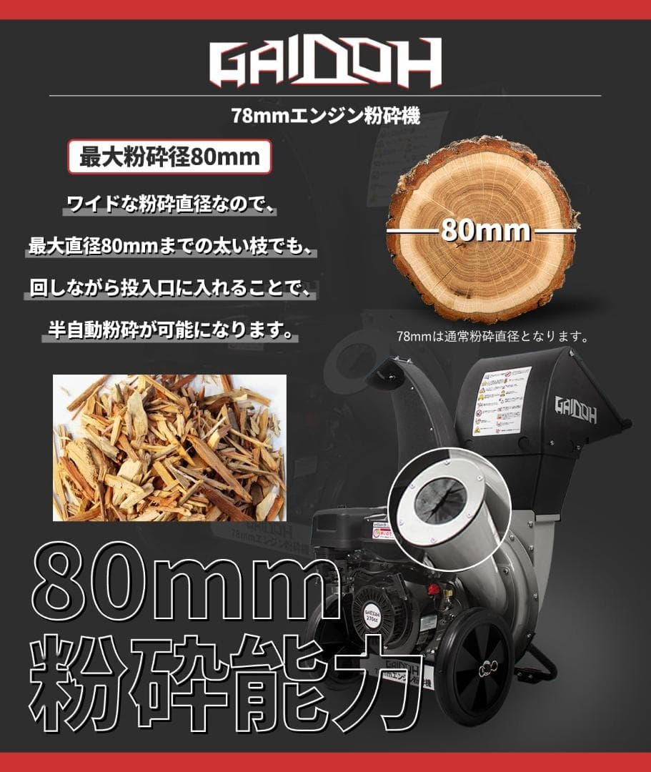 ★新登場★Gaidohエンジン式粉砕機 最大粉砕径約80mm チッパーシュレッダ