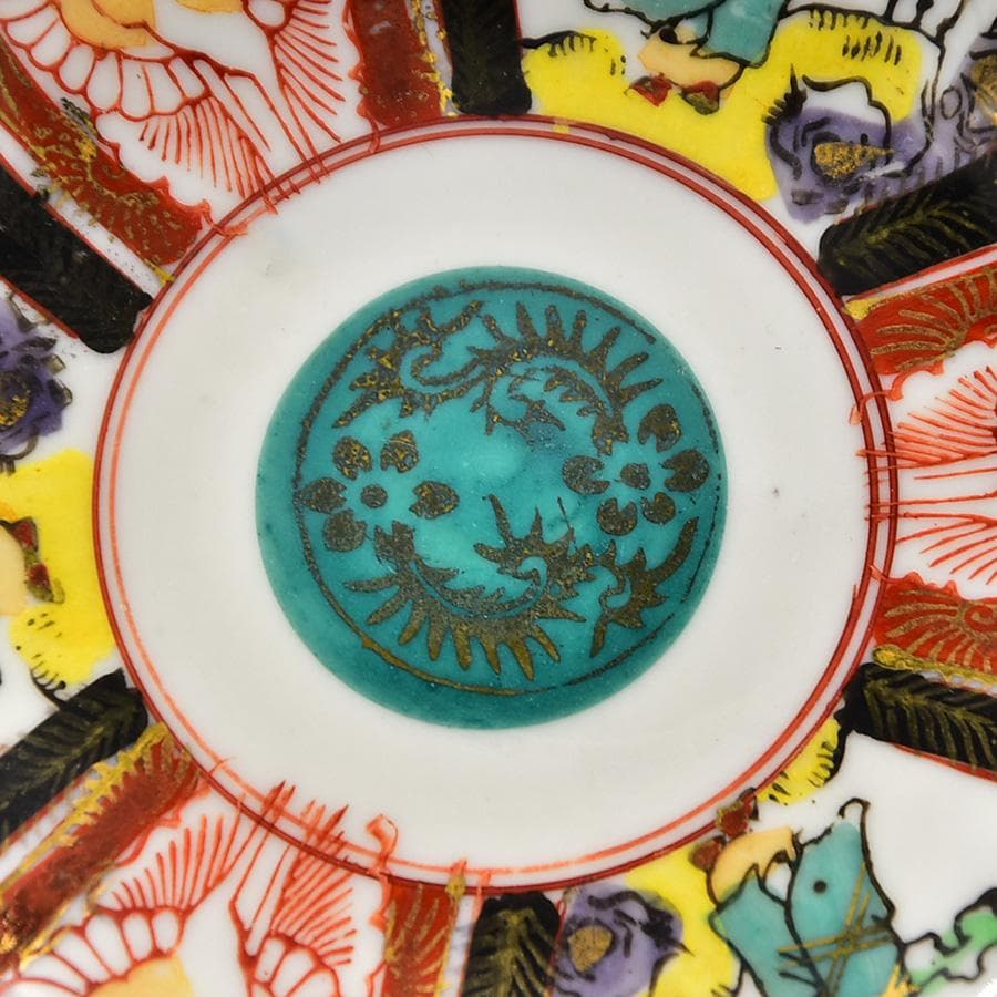 ● 江戸明治 五客小皿 手塩皿 古伊万里 色絵錦出金蘭手 賢人鳳凰 見込に唐草