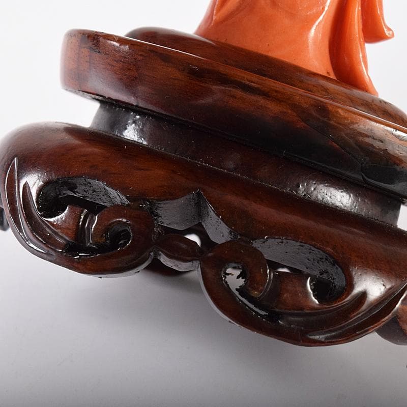 中国 赤珊瑚彫刻 サンゴ 弁財天像 七福神 置物 唐木台付 G 8383 - メルカリ