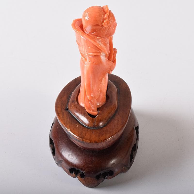 中国 赤珊瑚彫刻 サンゴ 弁財天像 七福神 置物 唐木台付 G 8383 - メルカリ