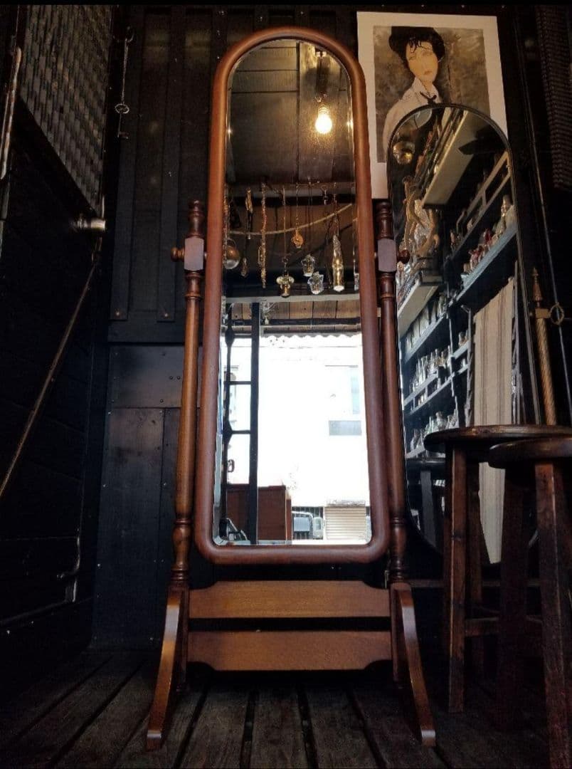 miki　様売約済　カリモク　ラウンド　スタンド　ミラー　姿見