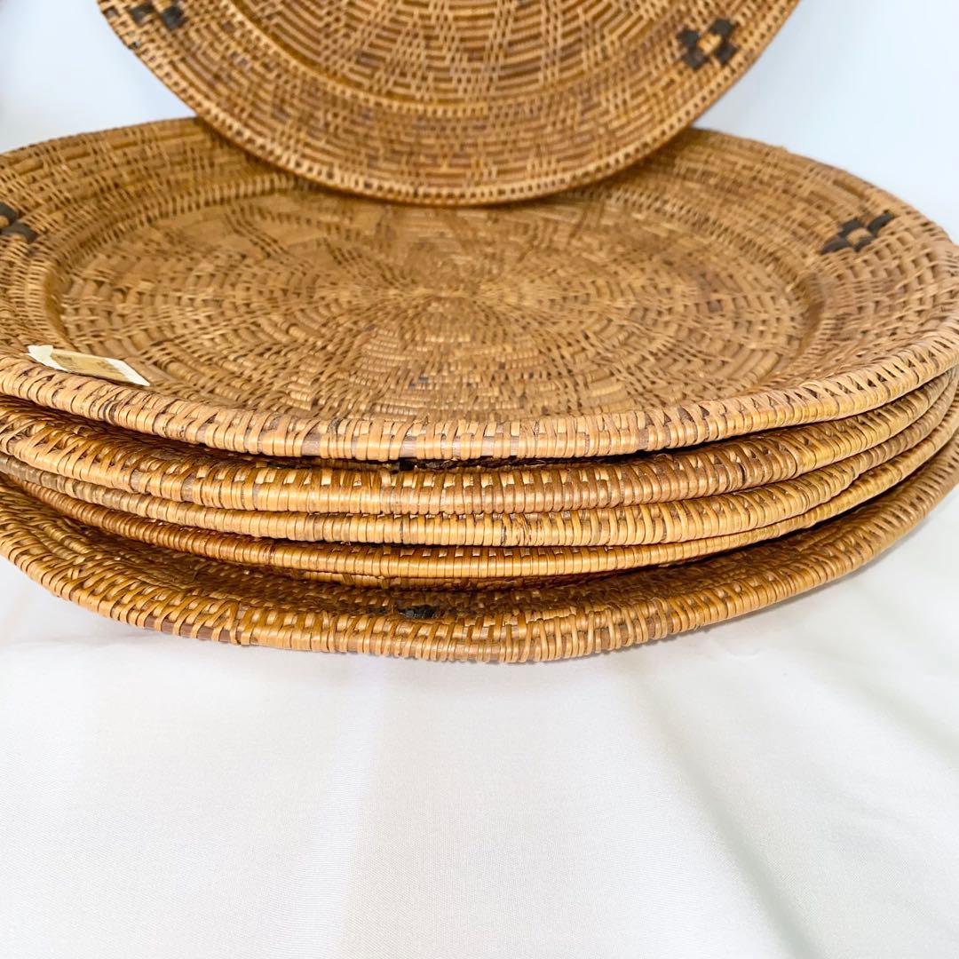 バリ島 アタ製 ラウンドトレイ 円形トレー お盆 2種14枚 セット売り 未使用