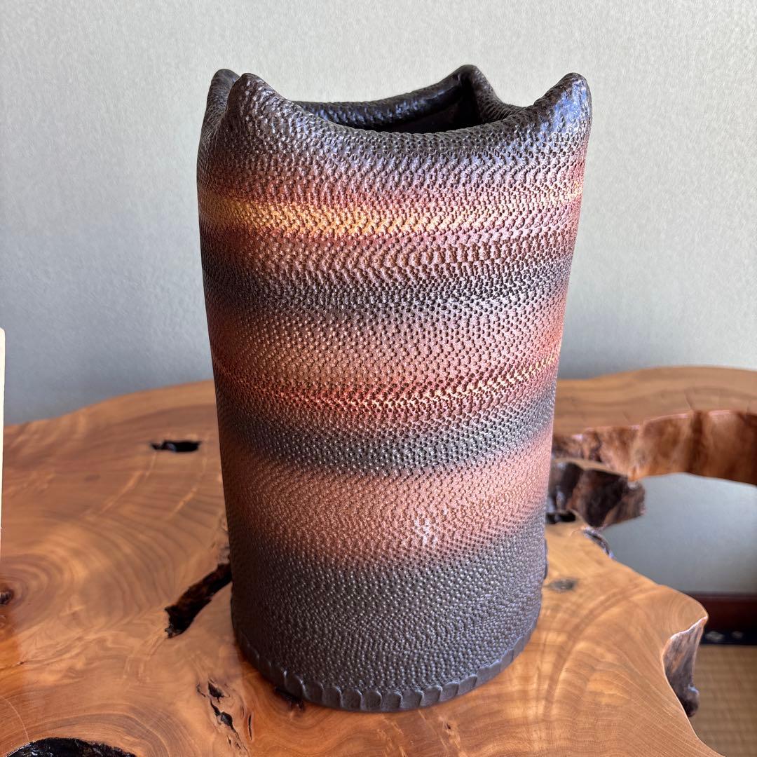 熊本幸平作 花入 高さ29cm 共箱 陶芸