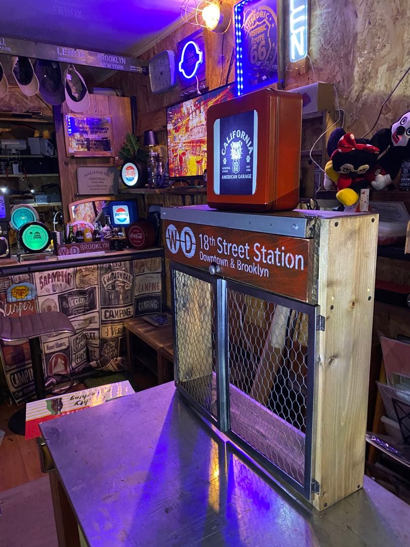 照明付き棚　アメリカン　インダストリアル　ROUTE66 置き型　壁掛け　両用