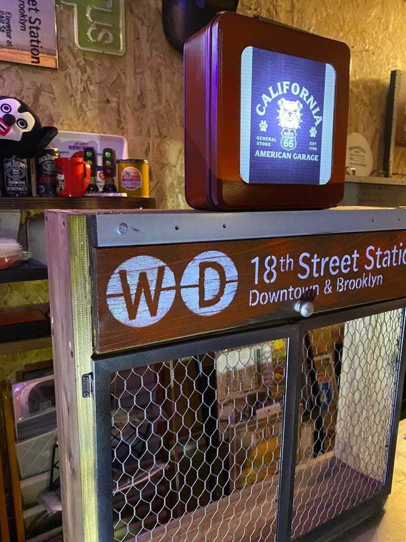 照明付き棚　アメリカン　インダストリアル　ROUTE66 置き型　壁掛け　両用