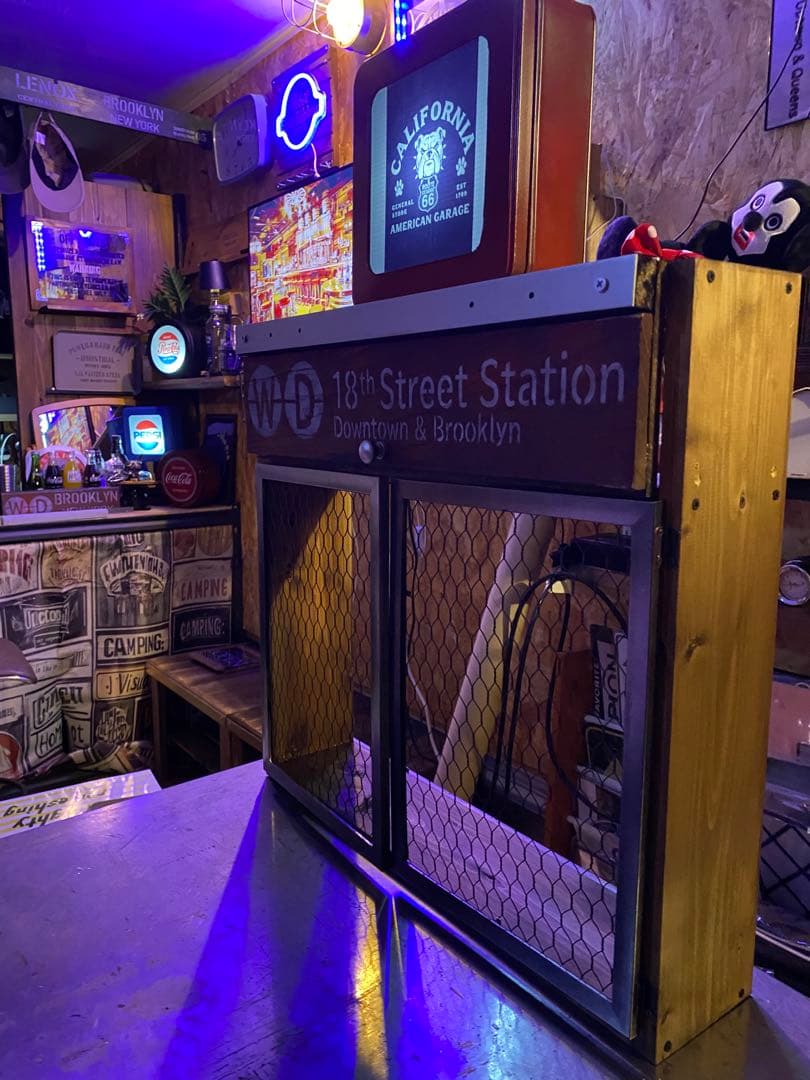 照明付き棚　アメリカン　インダストリアル　ROUTE66 置き型　壁掛け　両用