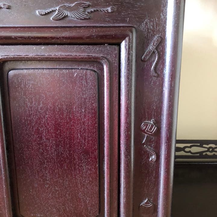 【美品】清代紫檀家具 紫檀茶箪笥 透かし彫り飾り棚 古董品