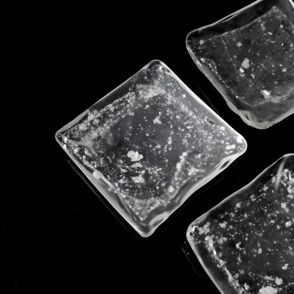 T 人間国宝　藤田喬平作　創作　手吹きガラス　四方皿　銀粉　伝統工芸　五客