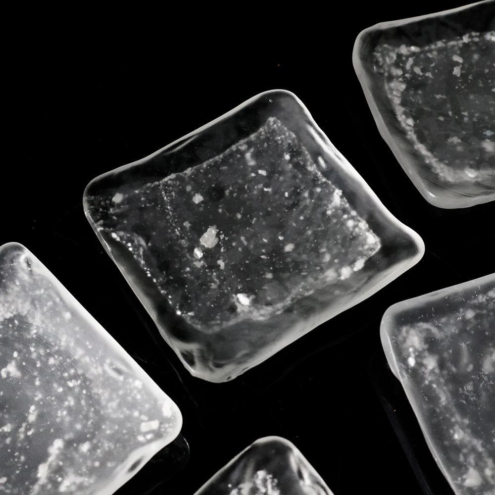 T 人間国宝　藤田喬平作　創作　手吹きガラス　四方皿　銀粉　伝統工芸　五客