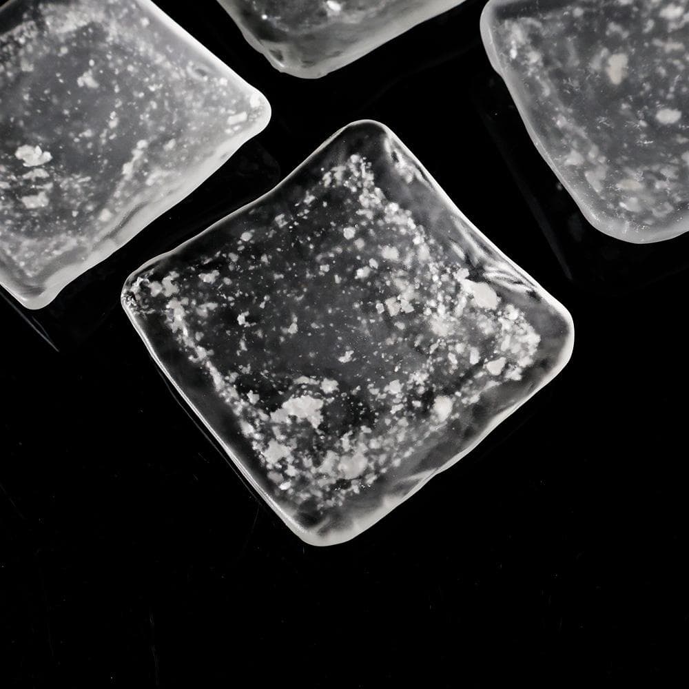 T 人間国宝　藤田喬平作　創作　手吹きガラス　四方皿　銀粉　伝統工芸　五客